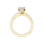 Gold ring with a diamond on a white background