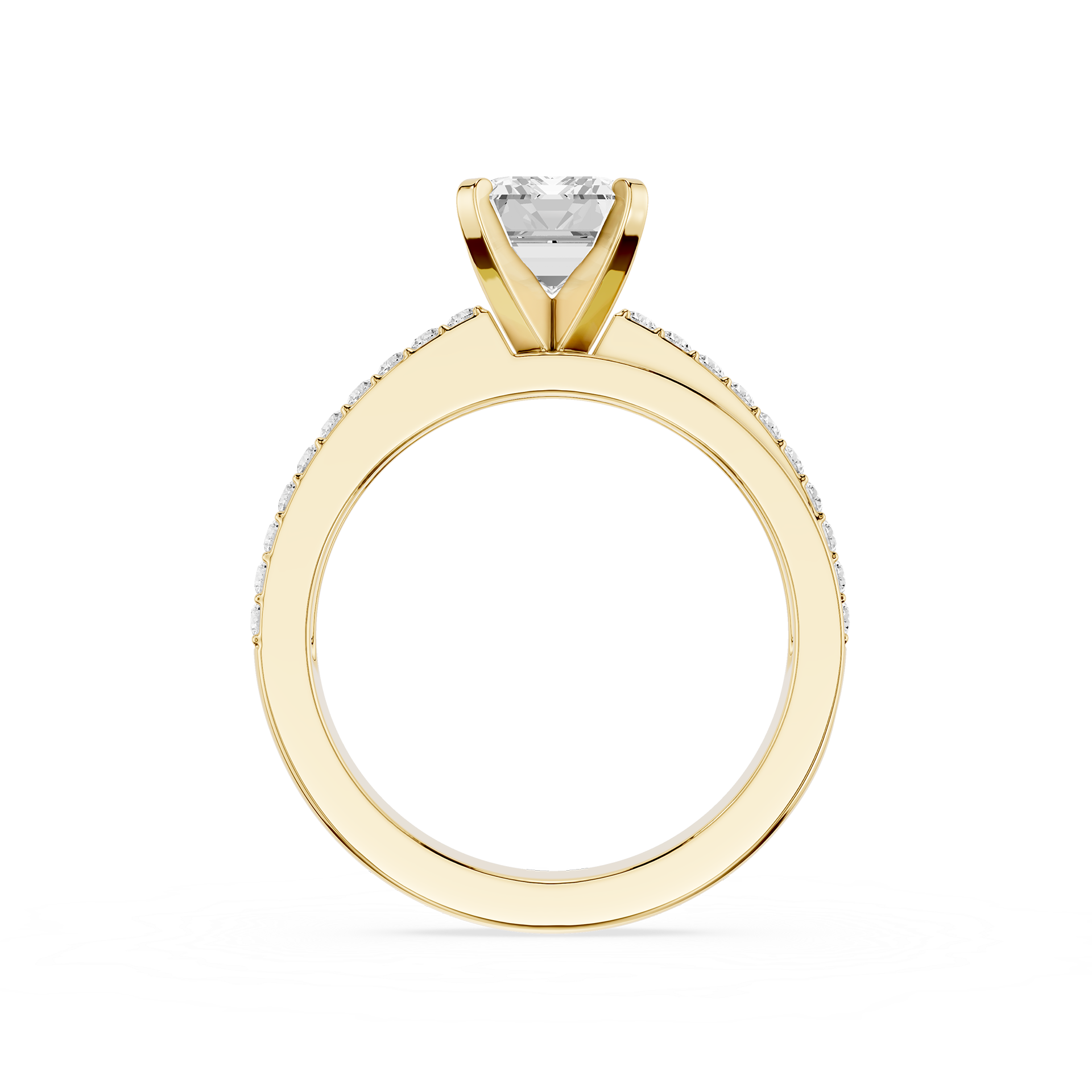 Gold ring with a diamond on a white background