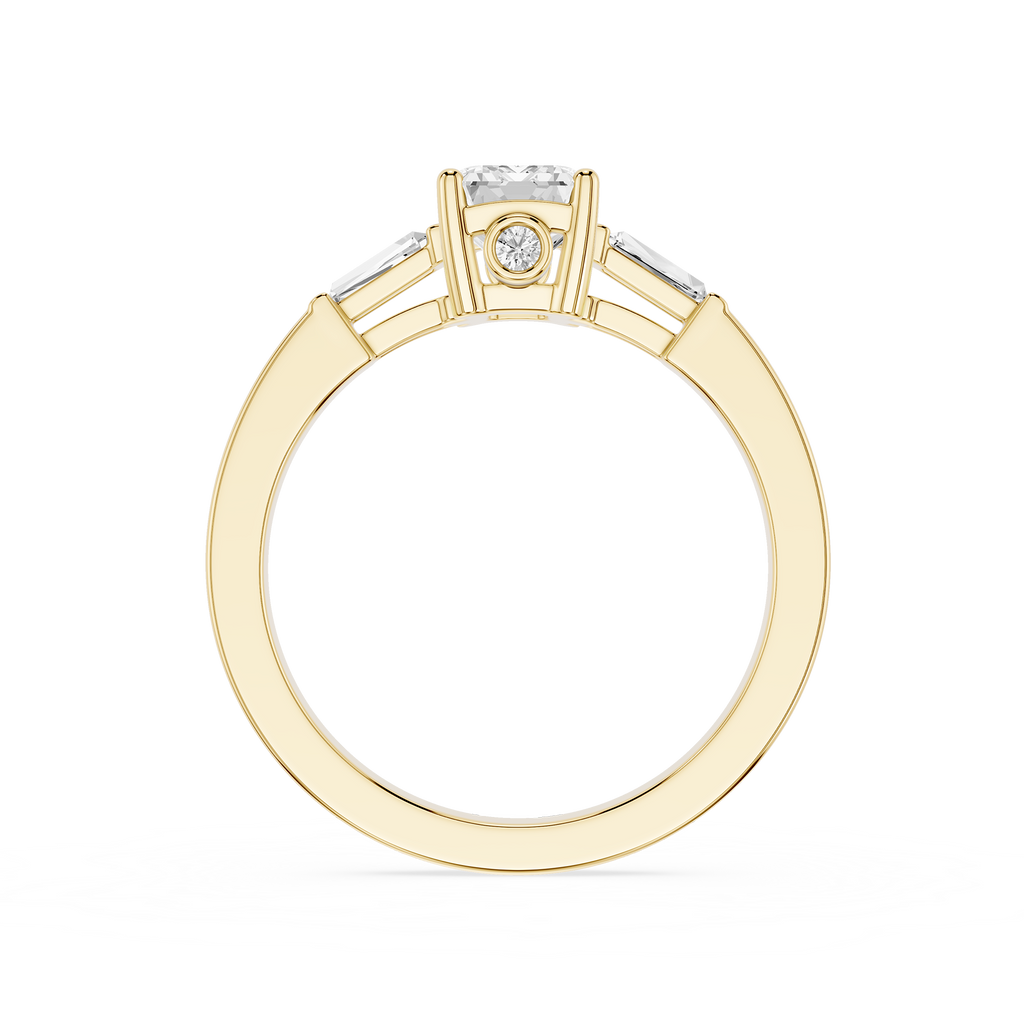 Gold ring with a diamond on a white background