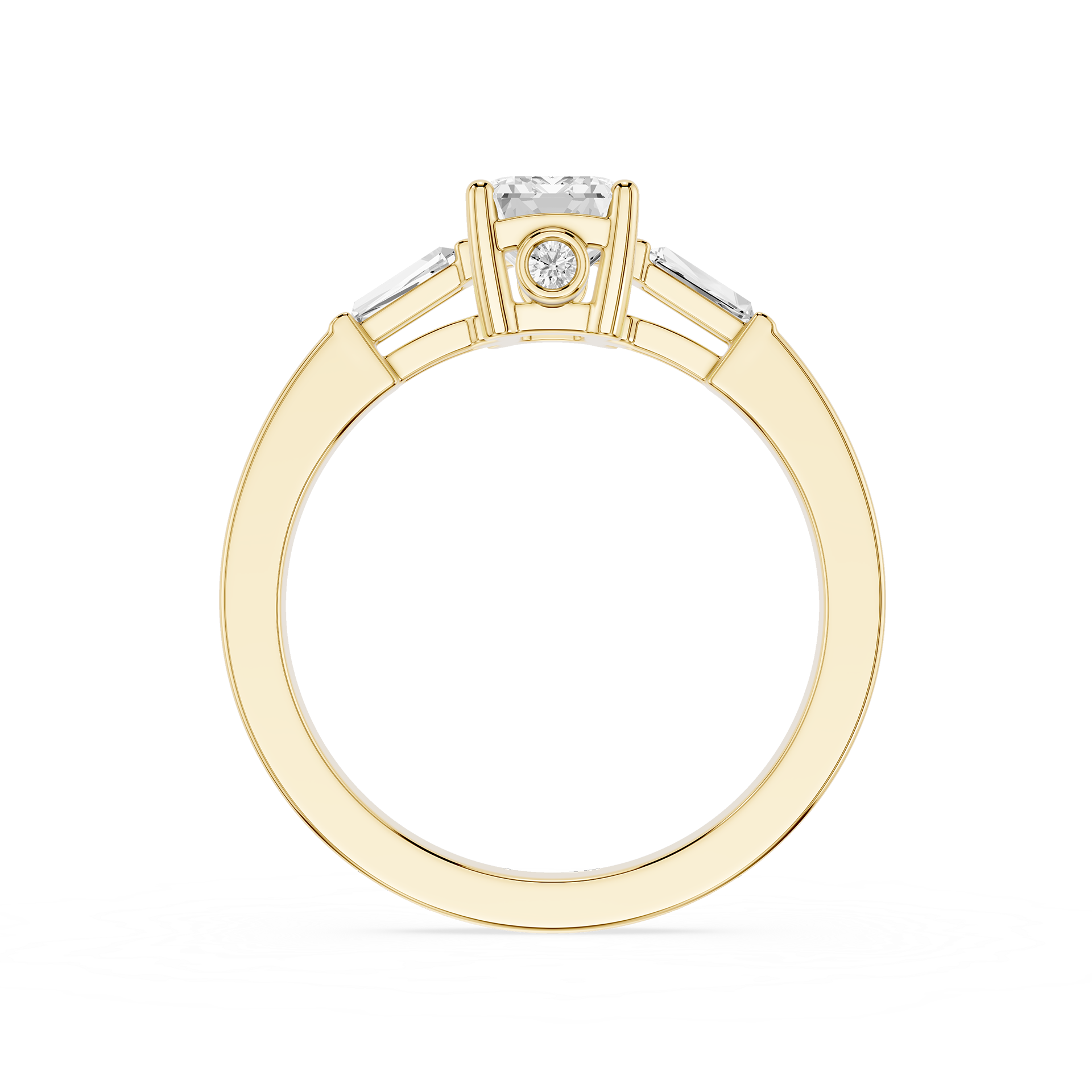 Gold ring with a diamond on a white background