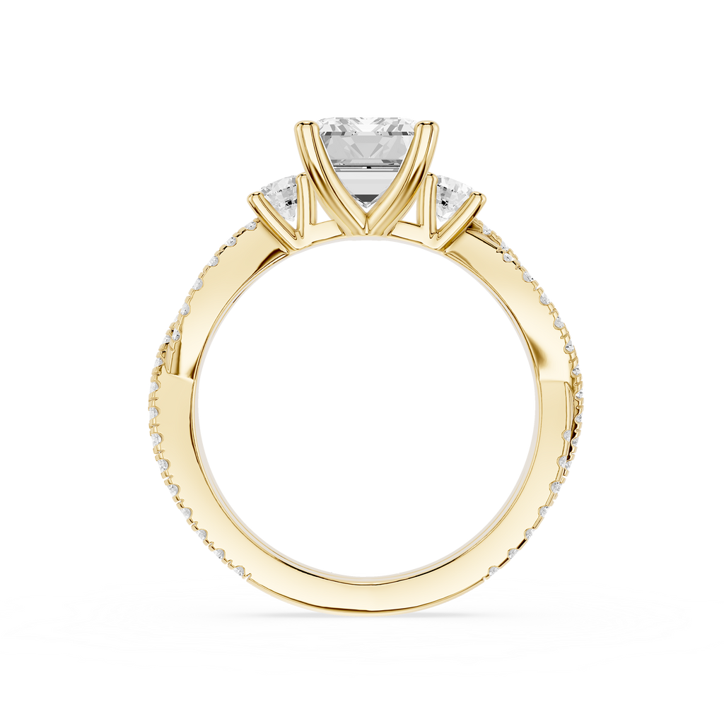 Gold ring with a diamond on a white background