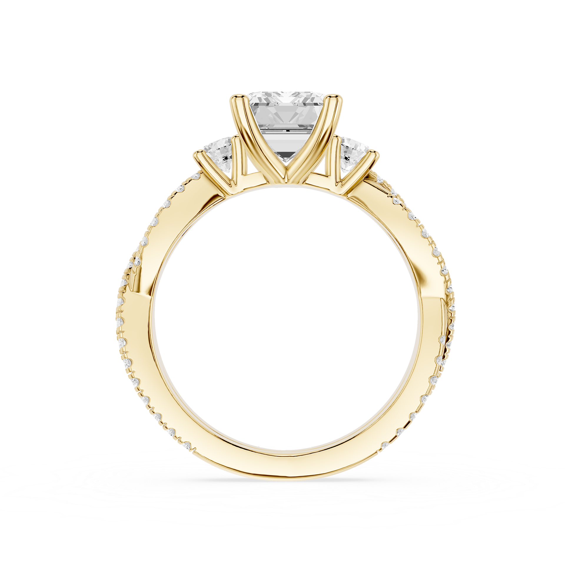 Gold ring with a diamond on a white background