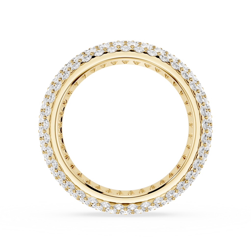 Gold ring with diamond accents on a white background