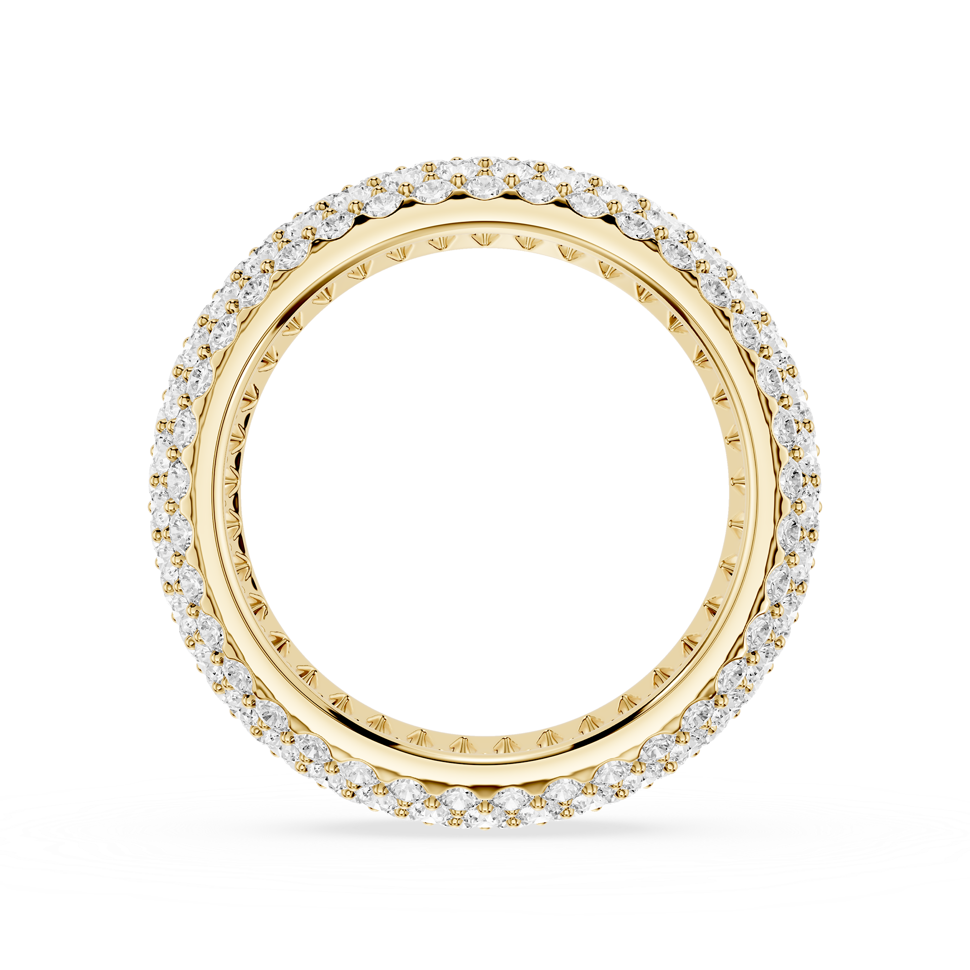 Gold ring with diamond accents on a white background