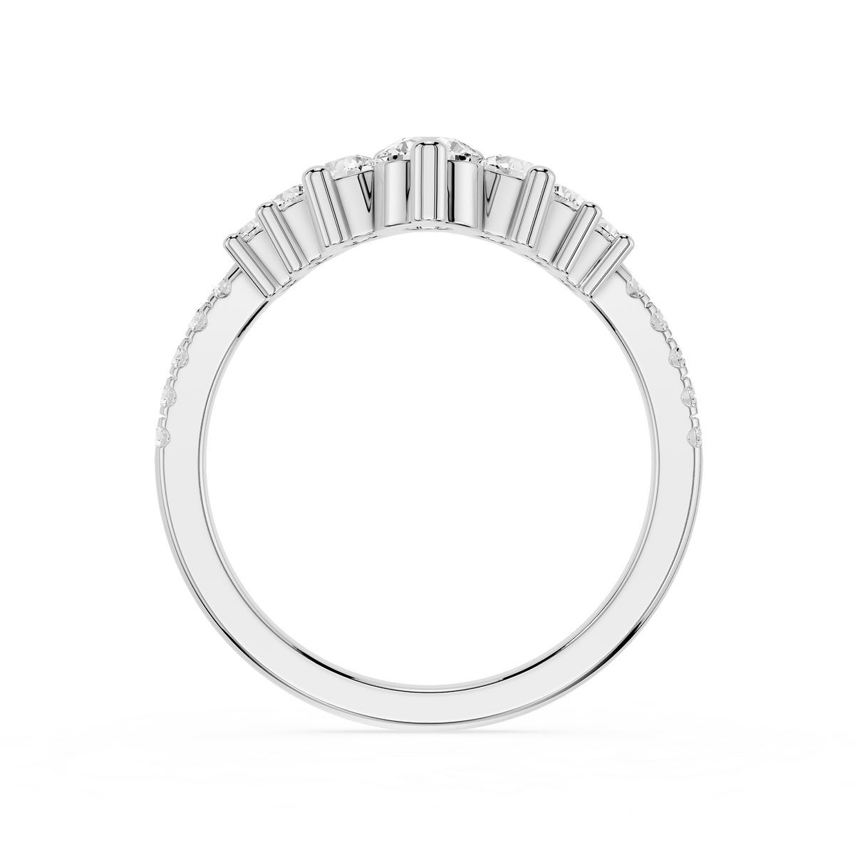 White Gold Graduated Round Cut Lab Grown Diamond Contour Wedding Band