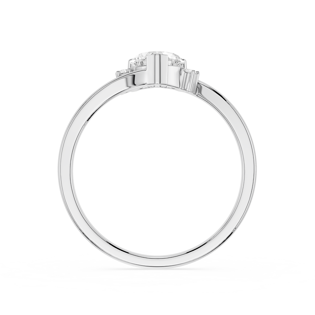 Diamond ring with a white gemstone on a white background