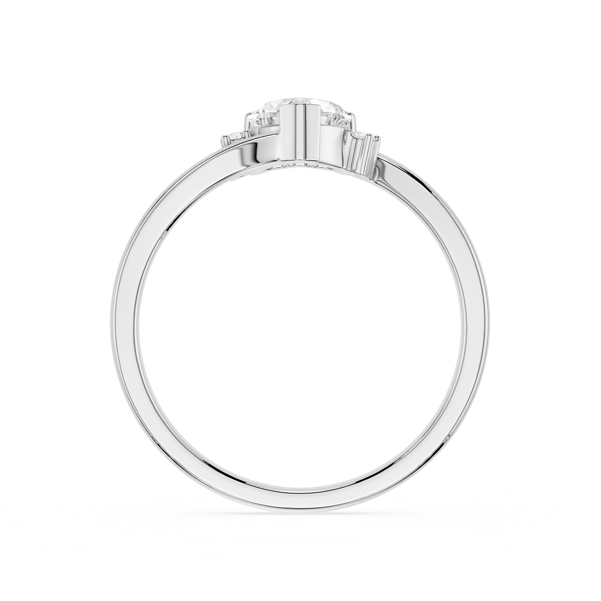 Diamond ring with a white gemstone on a white background