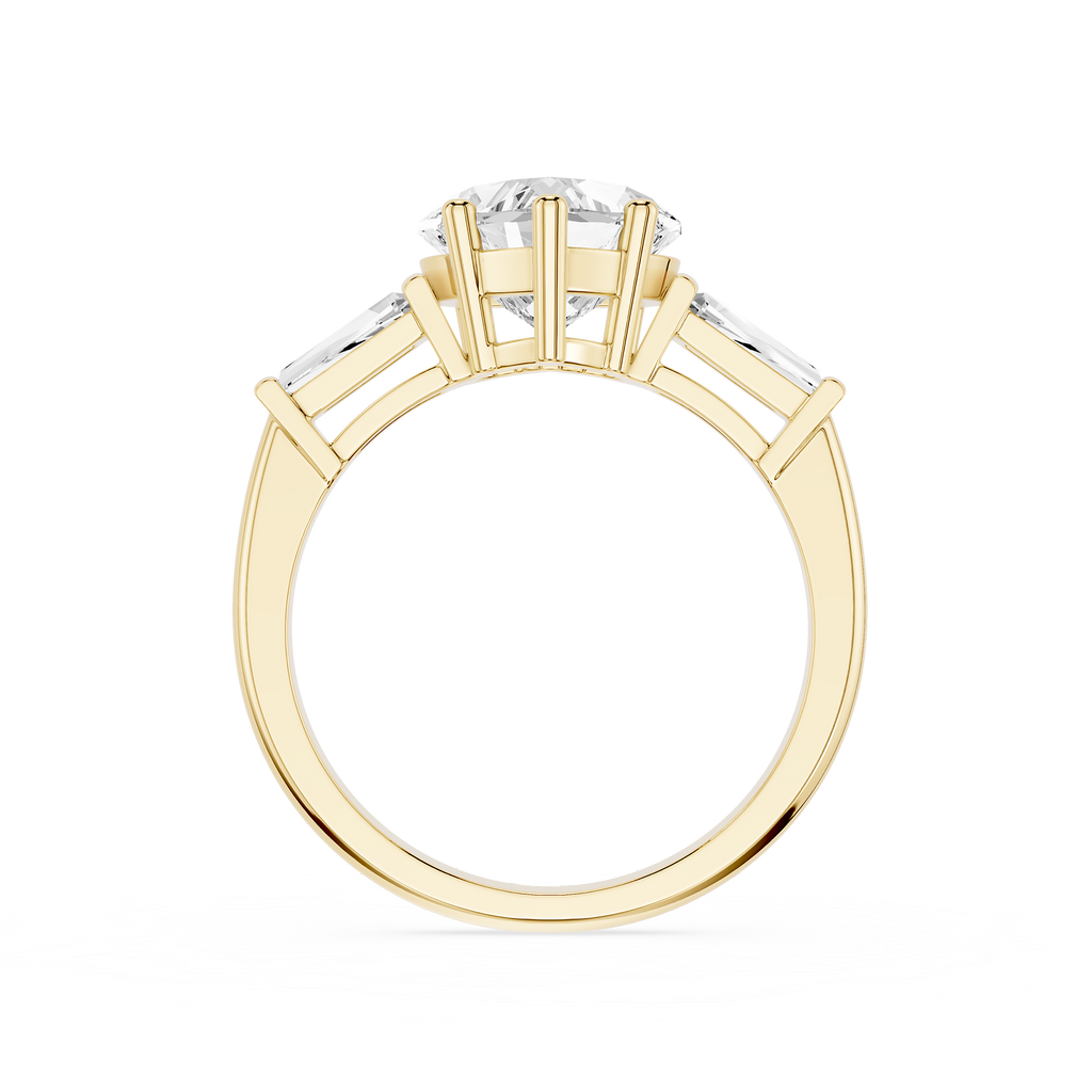 Gold ring with a diamond on a white background