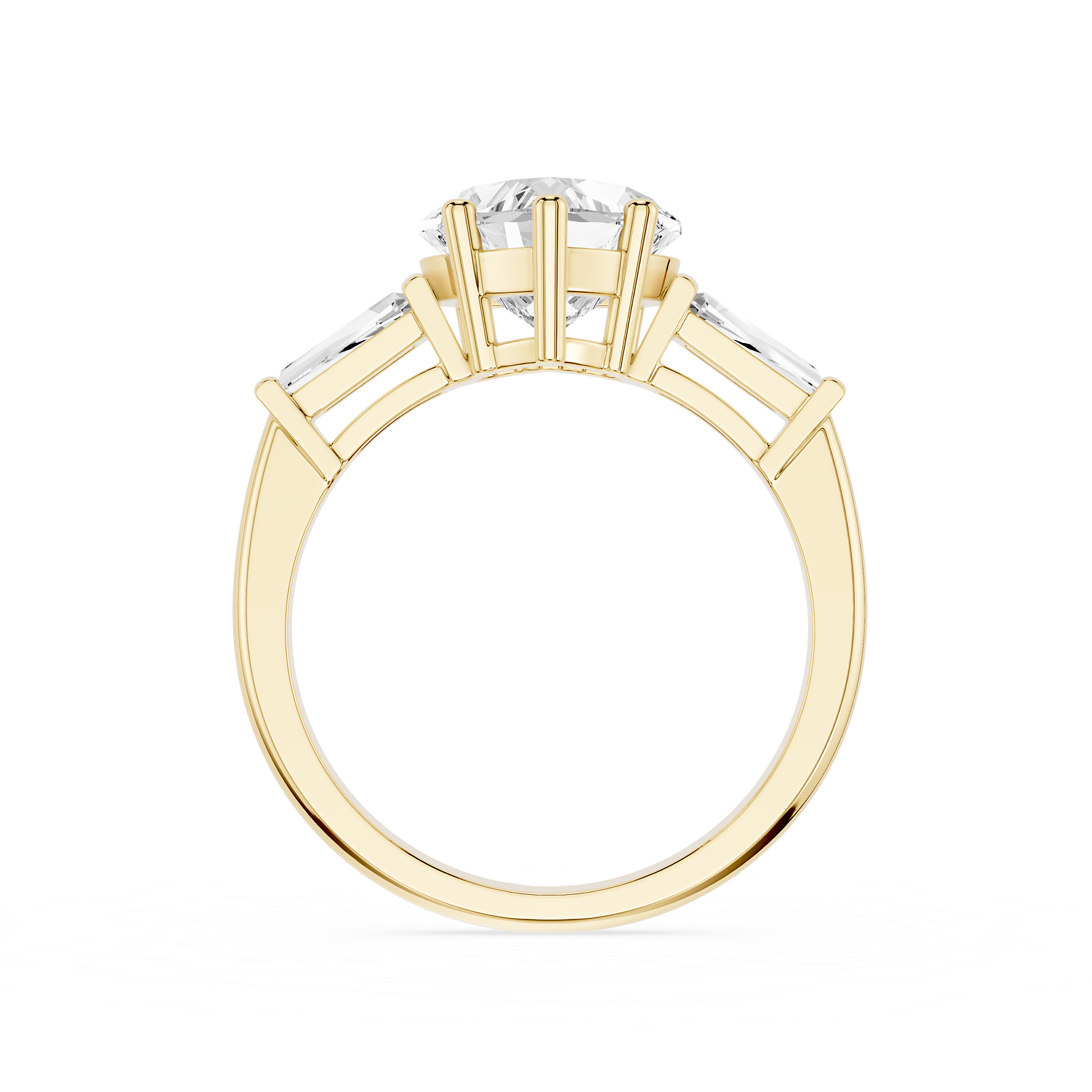 Gold ring with a diamond on a white background