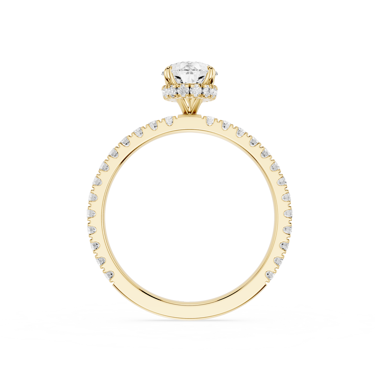 Back View Of Yellow Gold Lab Grown Diamond Pear Cut Hidden Halo Pave Engagement Ring