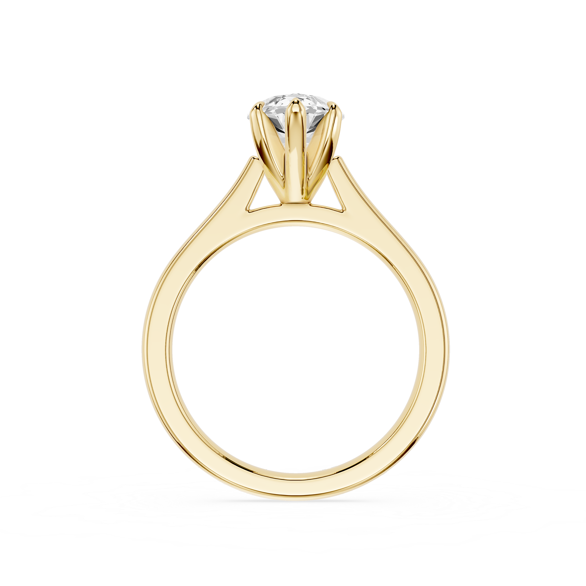 Gold ring with a diamond on a white background