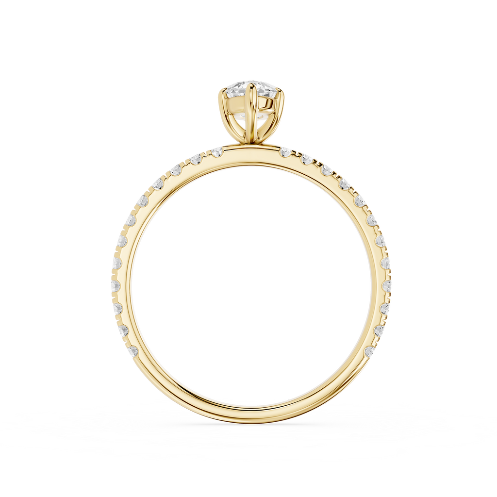 Gold ring with diamond accents on a white background