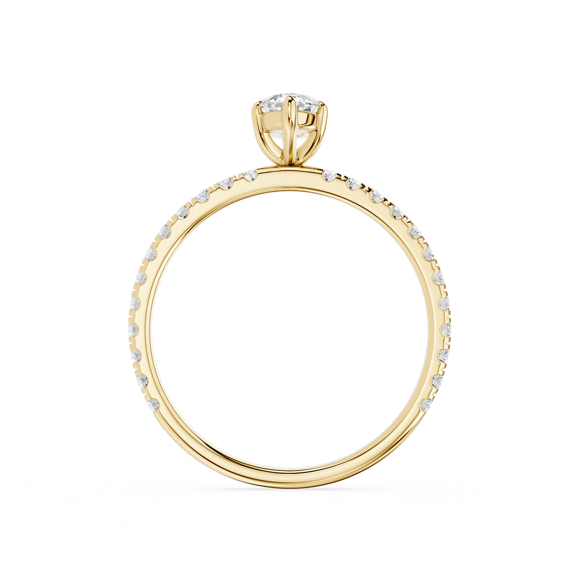 Gold ring with diamond accents on a white background