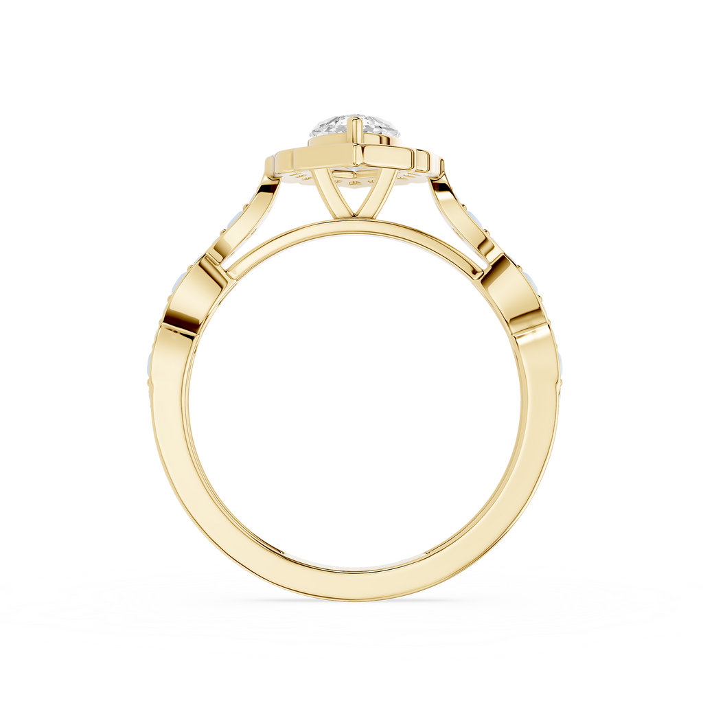 Gold ring with a diamond on a white background