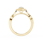 Gold ring with a diamond on a white background