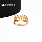 Yellow gold diamond tiara ring displaying prong set marquise diamonds in an openwork design with a row of round accent stones