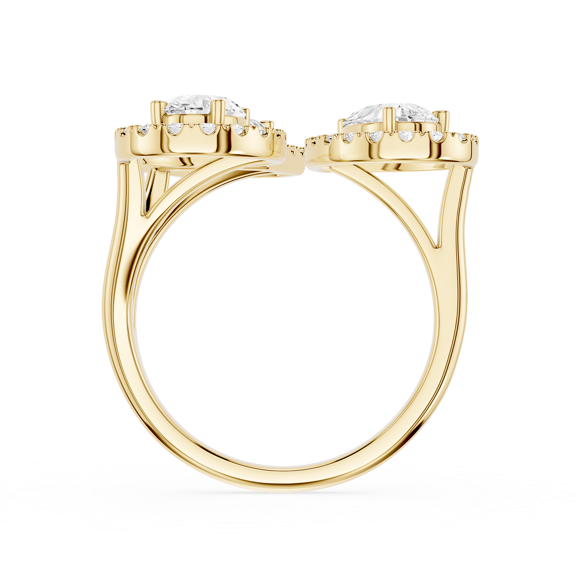 Gold ring with three diamonds on a white background