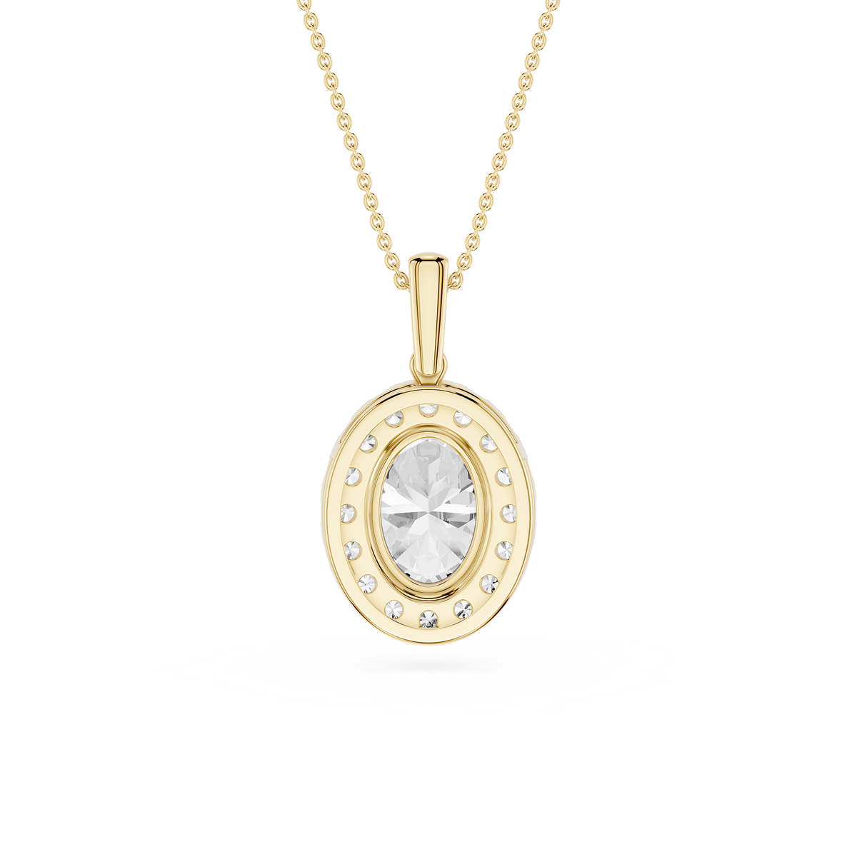 Back View Of Oval Cut Lab Grown Diamond 4 Prong Setting Solitaire Pendant