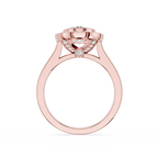 Rose gold ring with diamond accents on a white background