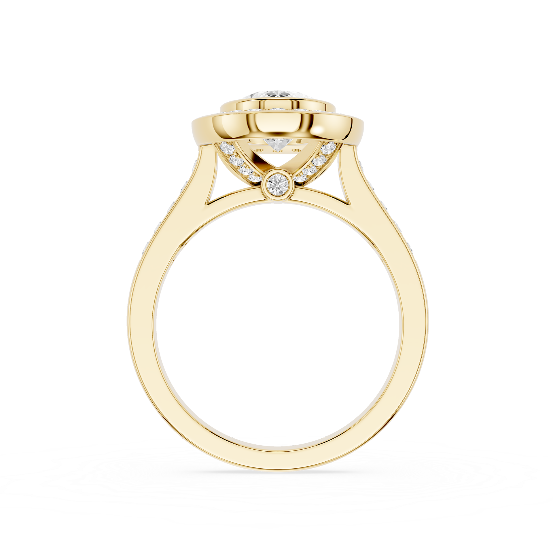 Gold ring with diamond on a white background