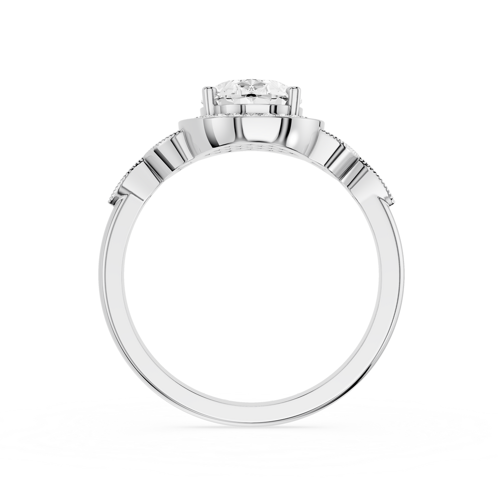 Diamond ring with a white gemstone on a white background