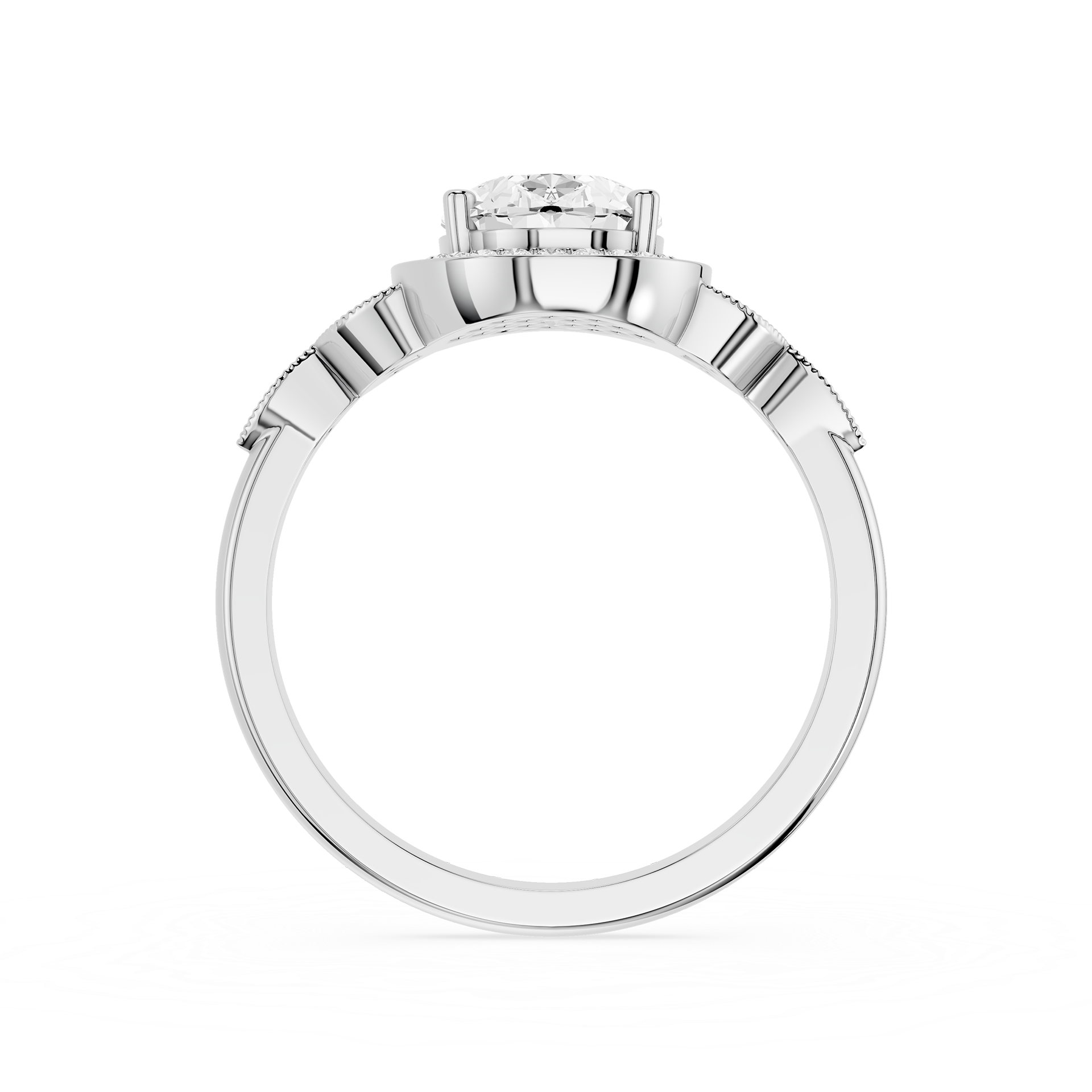 Diamond ring with a white gemstone on a white background
