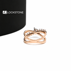 Multi shape lab diamond statement ring in rose gold showcasing an open wraparound design with prong set diamond accents