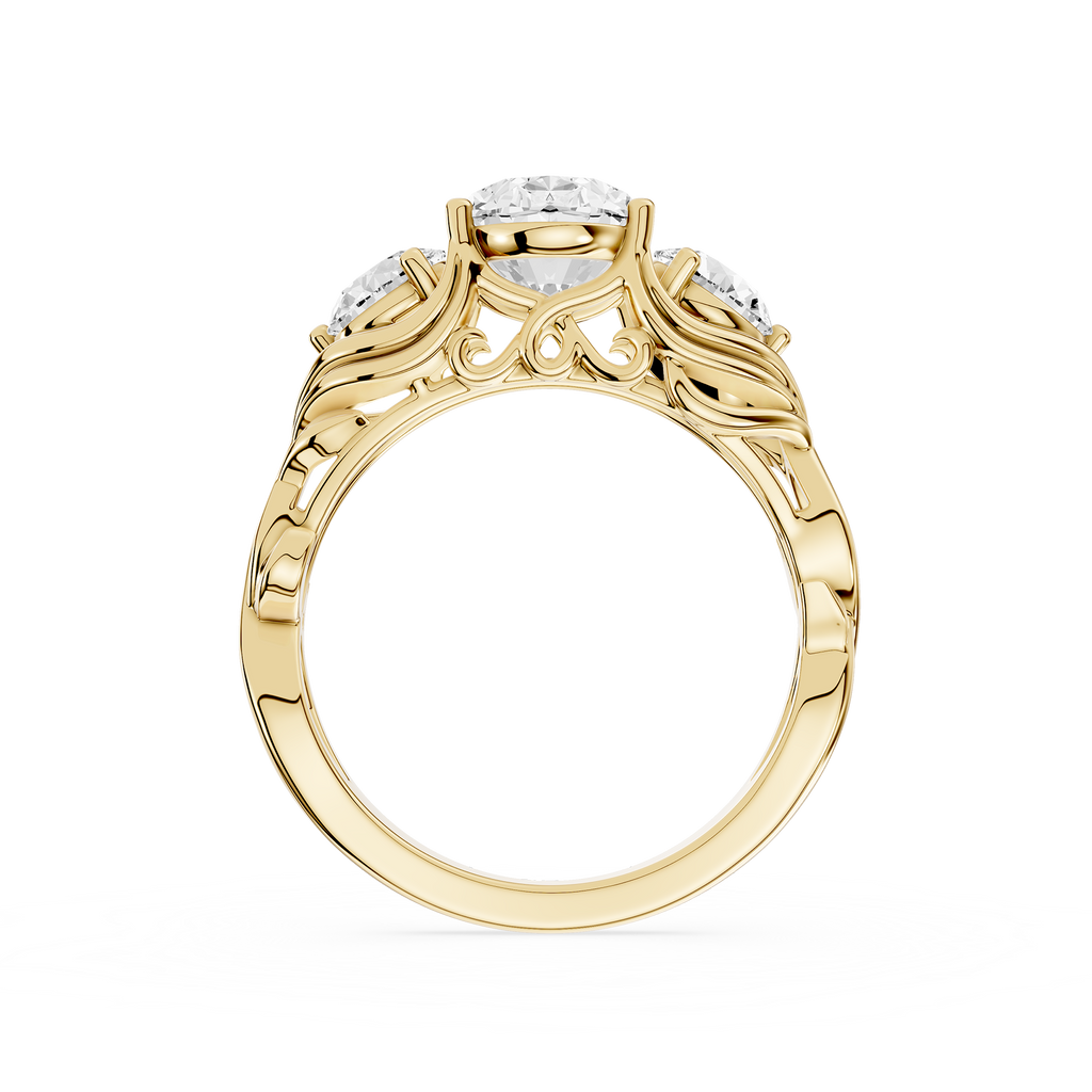 Gold ring with diamond accents on a white background