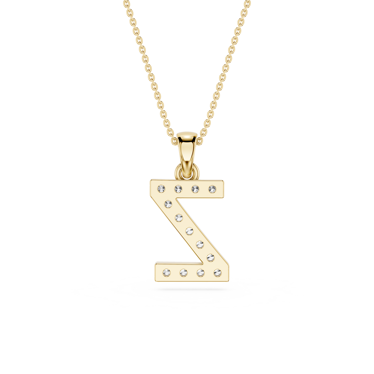 Gold necklace with a 'Z' pendant on a white background