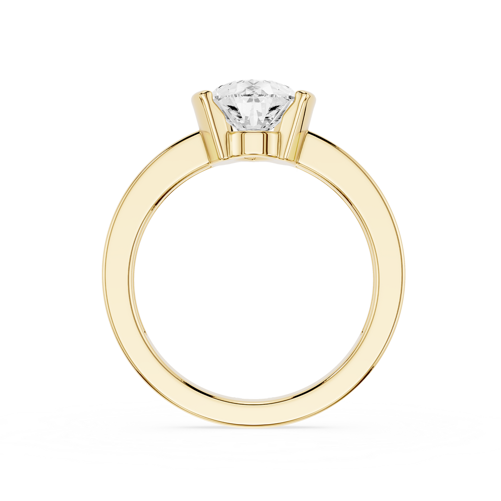 Gold ring with a diamond on a white background