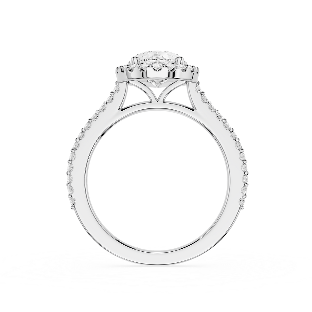 Diamond ring with a white gemstone on a white background