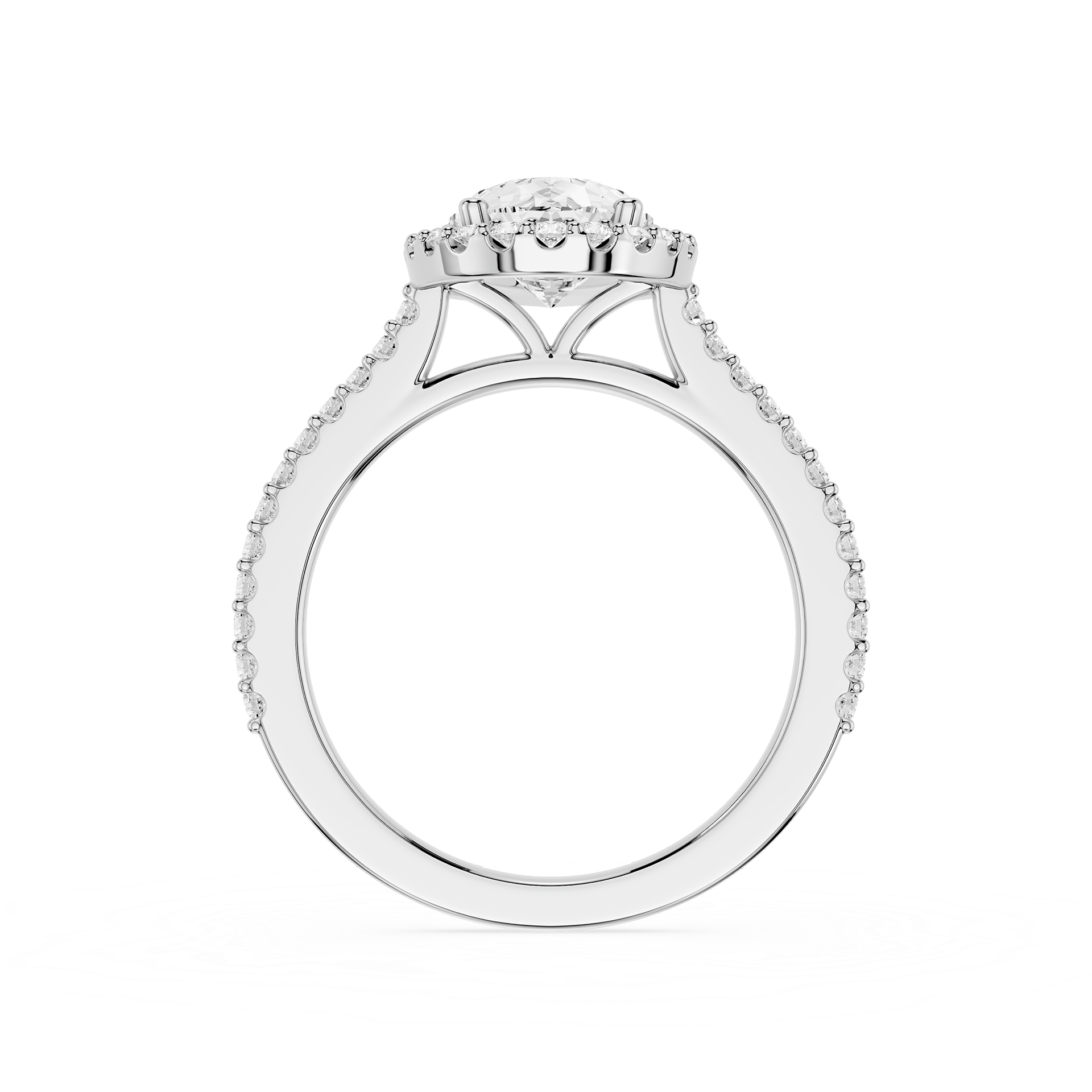 Diamond ring with a white gemstone on a white background