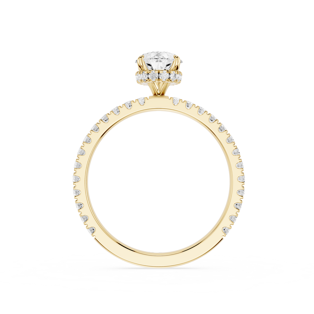 Gold ring with a diamond on a white background