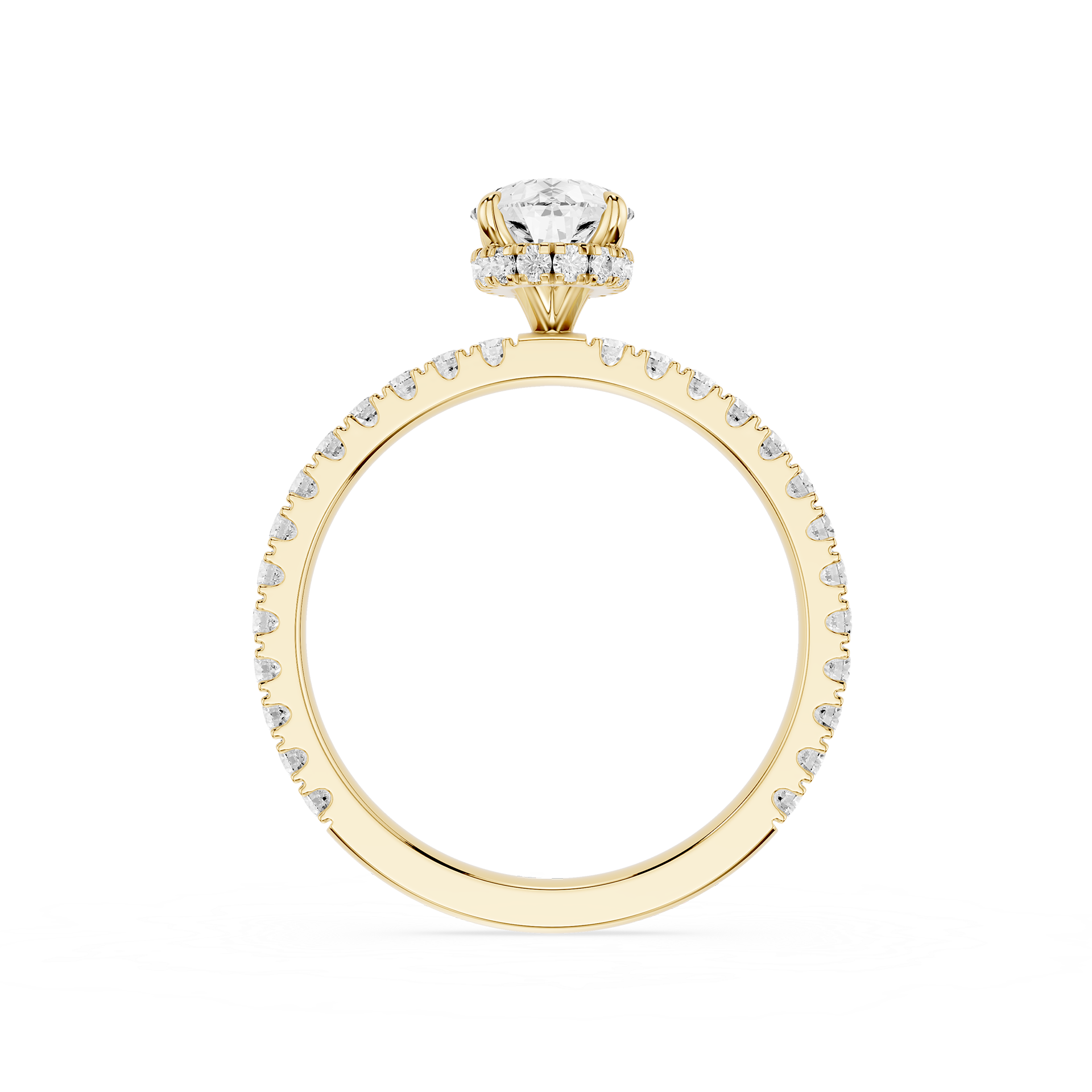 Gold ring with a diamond on a white background