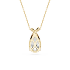 Gold necklace with a teardrop-shaped pendant on a white background