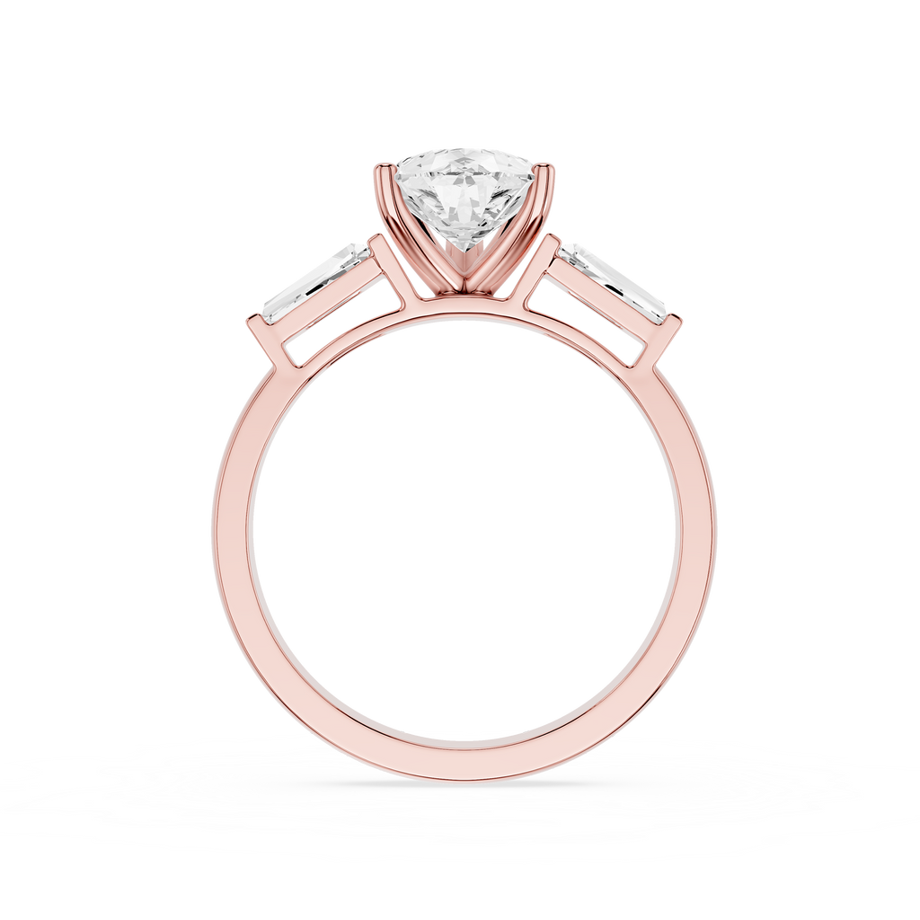 Rose gold ring with a diamond on a white background
