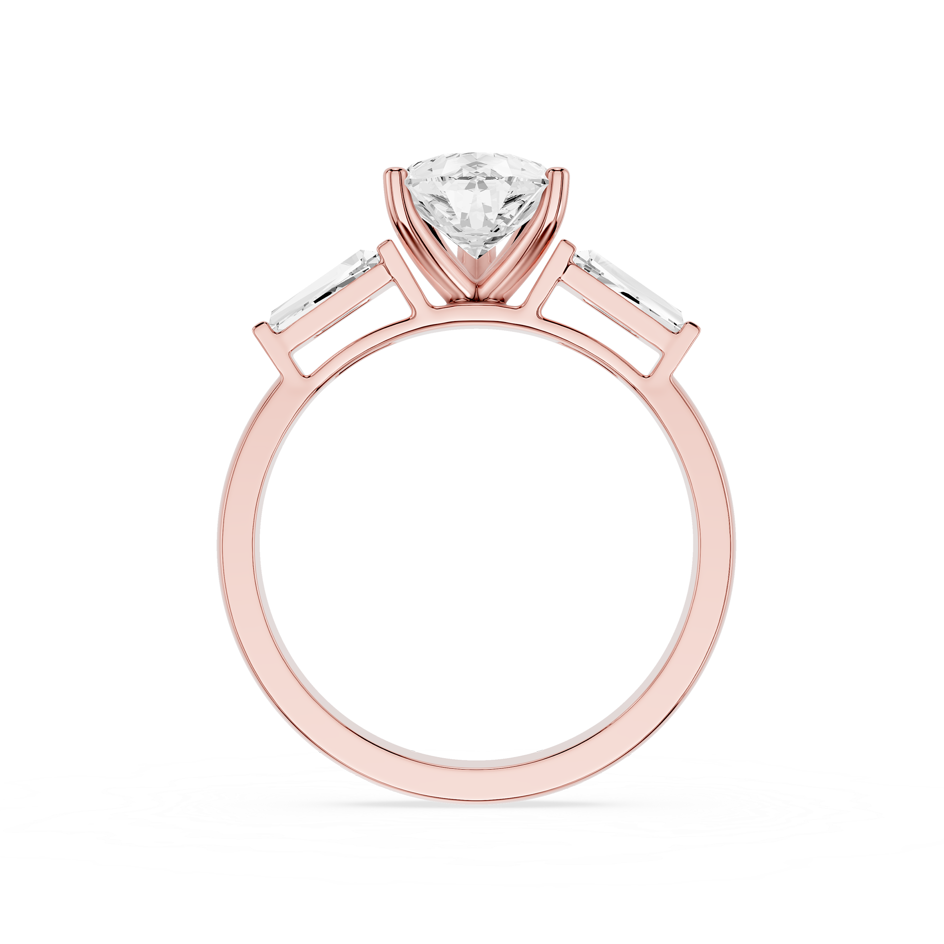 Rose gold ring with a diamond on a white background