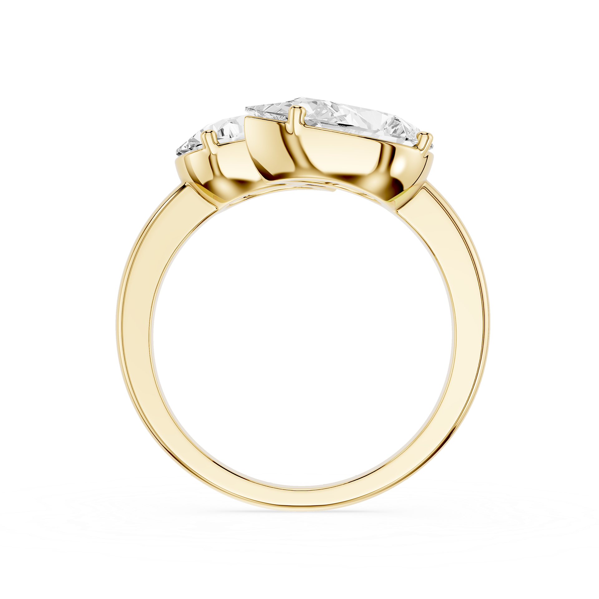 Gold ring with a diamond on a white background