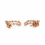 Marquise cut lab diamond huggie earrings in rose gold showcasing parallel diamond rows and prong set round stones