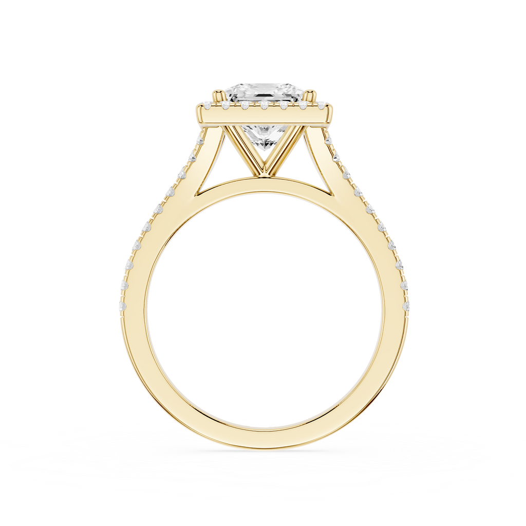 Gold ring with a diamond on a white background