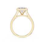 Gold ring with a diamond on a white background