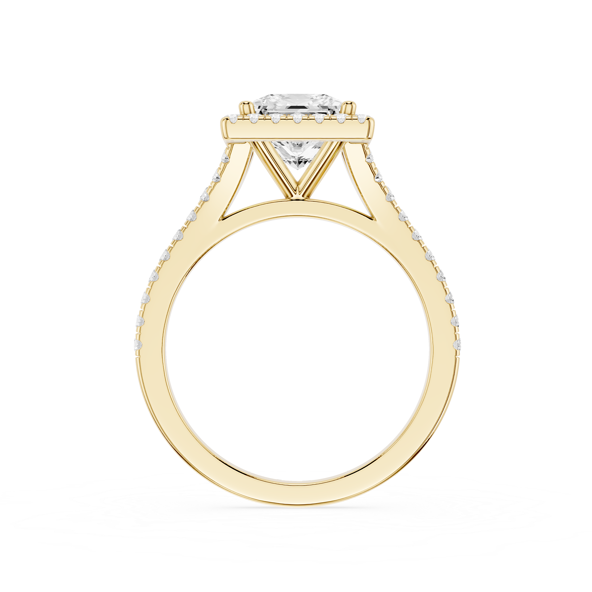 Gold ring with a diamond on a white background