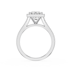Diamond ring with a white gemstone on a white background