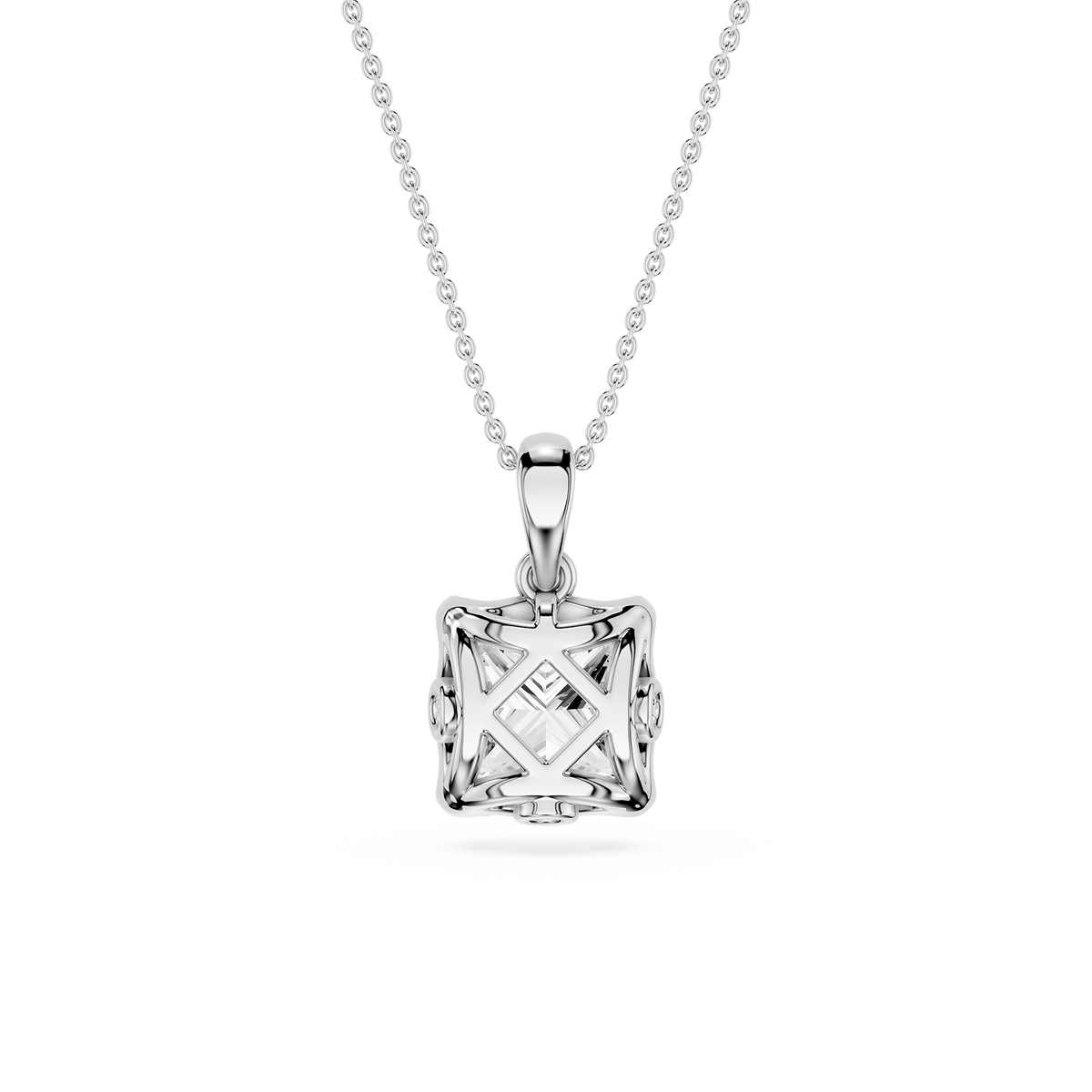Silver pendant necklace on a white background