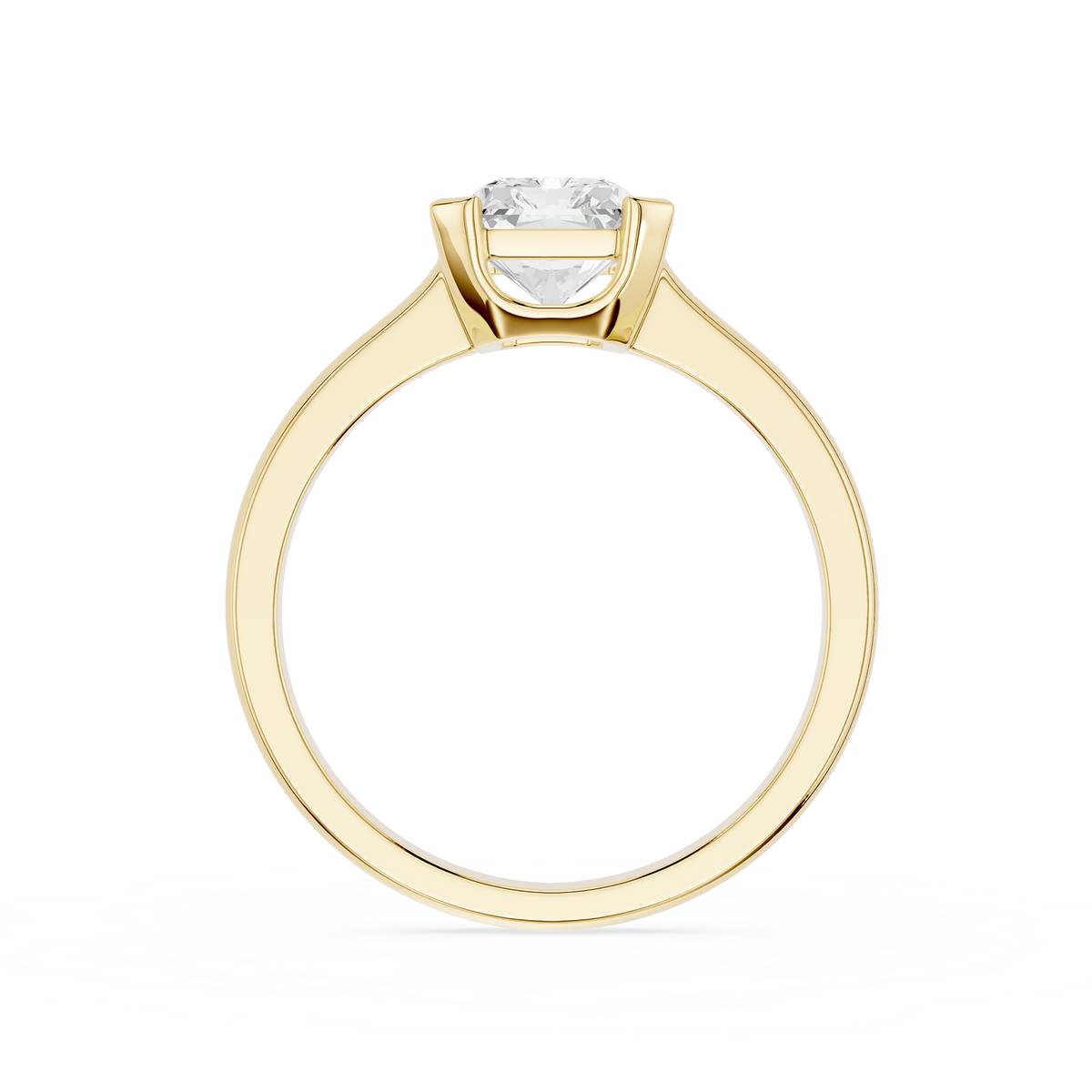 Yellow Gold Radiant Cut Lab Diamond Double Claw Prong Engagement Ring.