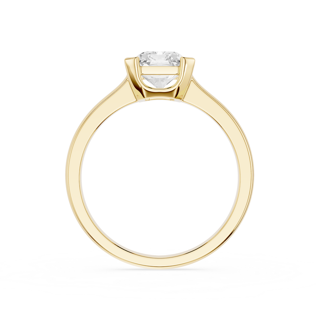 Gold ring with a diamond on a white background