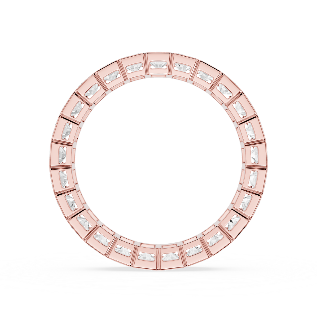 "Back View of Radiant Cut Lab Grown Diamond Full Eternity Band in 14K Rose Gold"