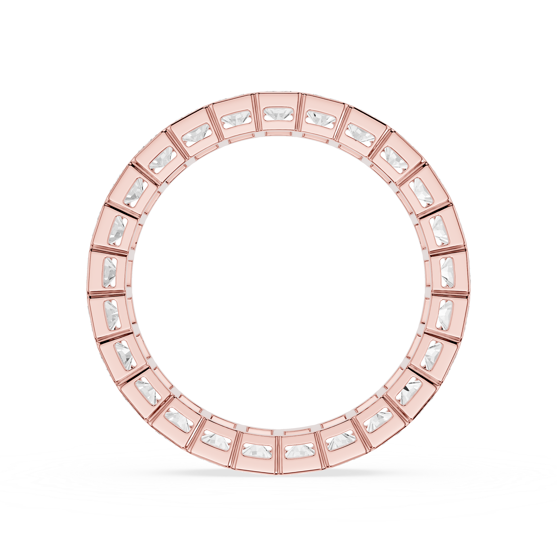 "Back View of Radiant Cut Lab Grown Diamond Full Eternity Band in 14K Rose Gold"
