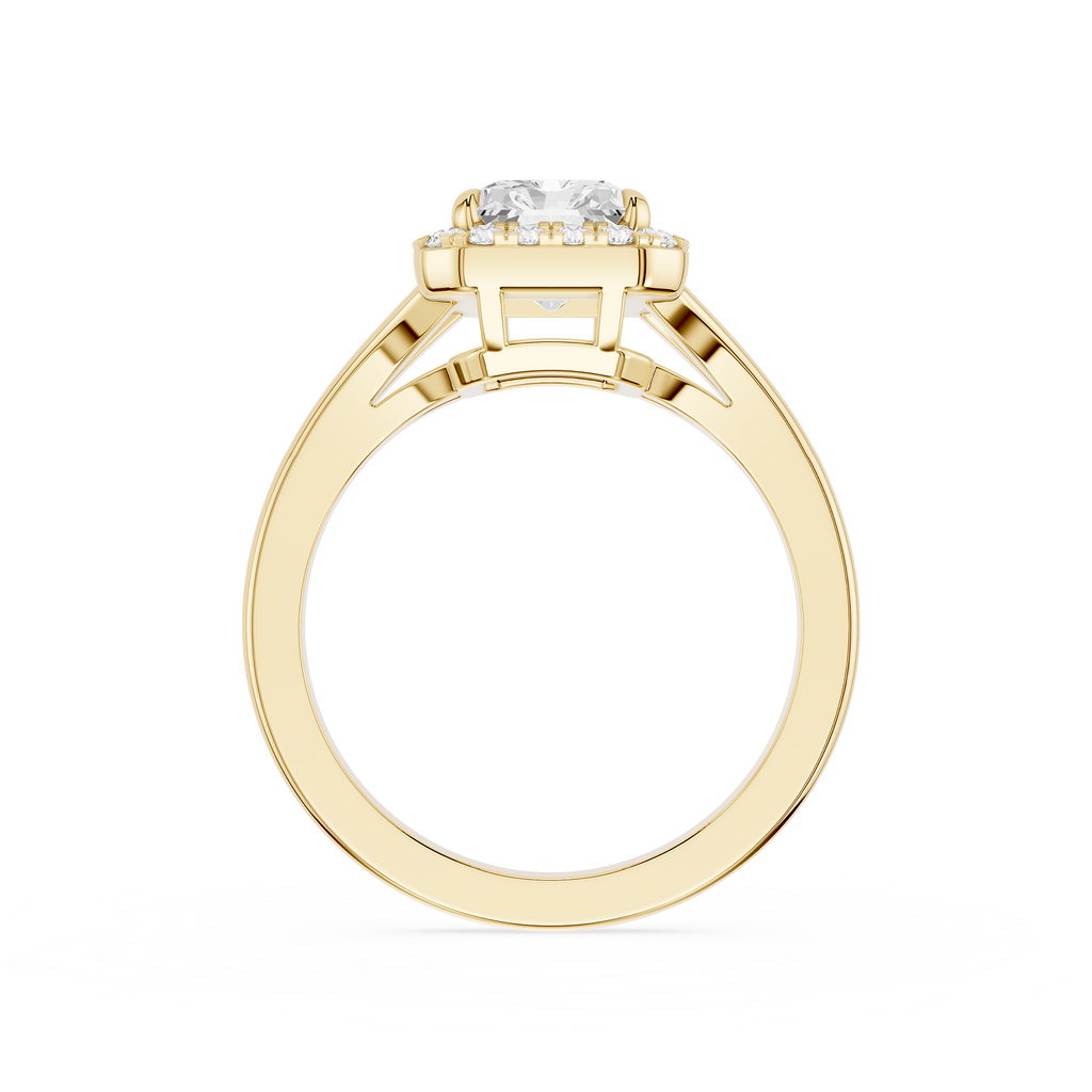 Gold ring with a diamond on a white background