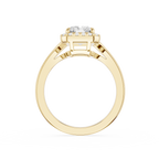 Gold ring with a diamond on a white background